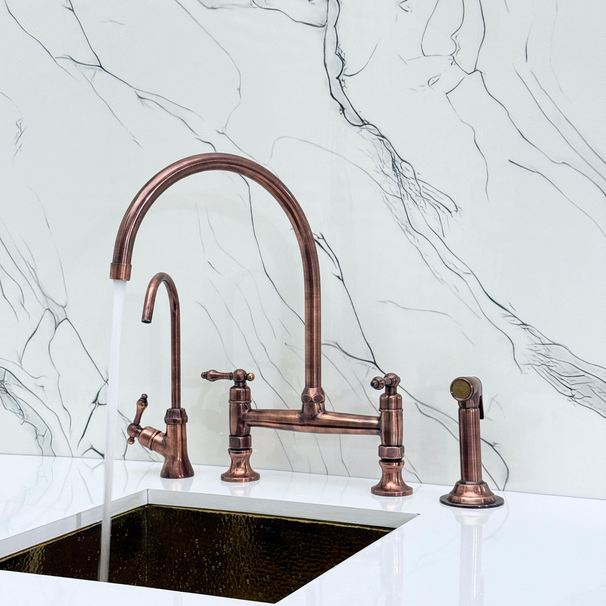 Antique Copper Bridge Faucet with Lever Handles