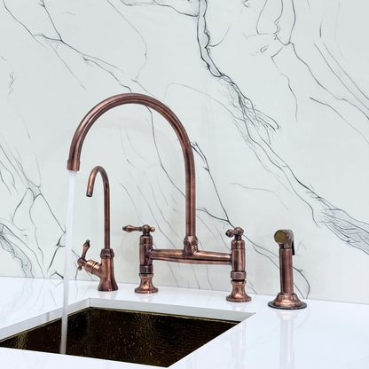 Antique Copper Bridge Faucet with Lever Handles