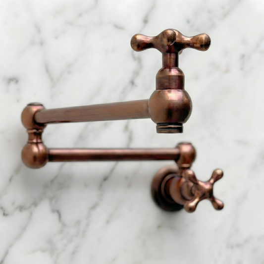 Antique Copper Wall-Mount Pot Filler with Cross Handles