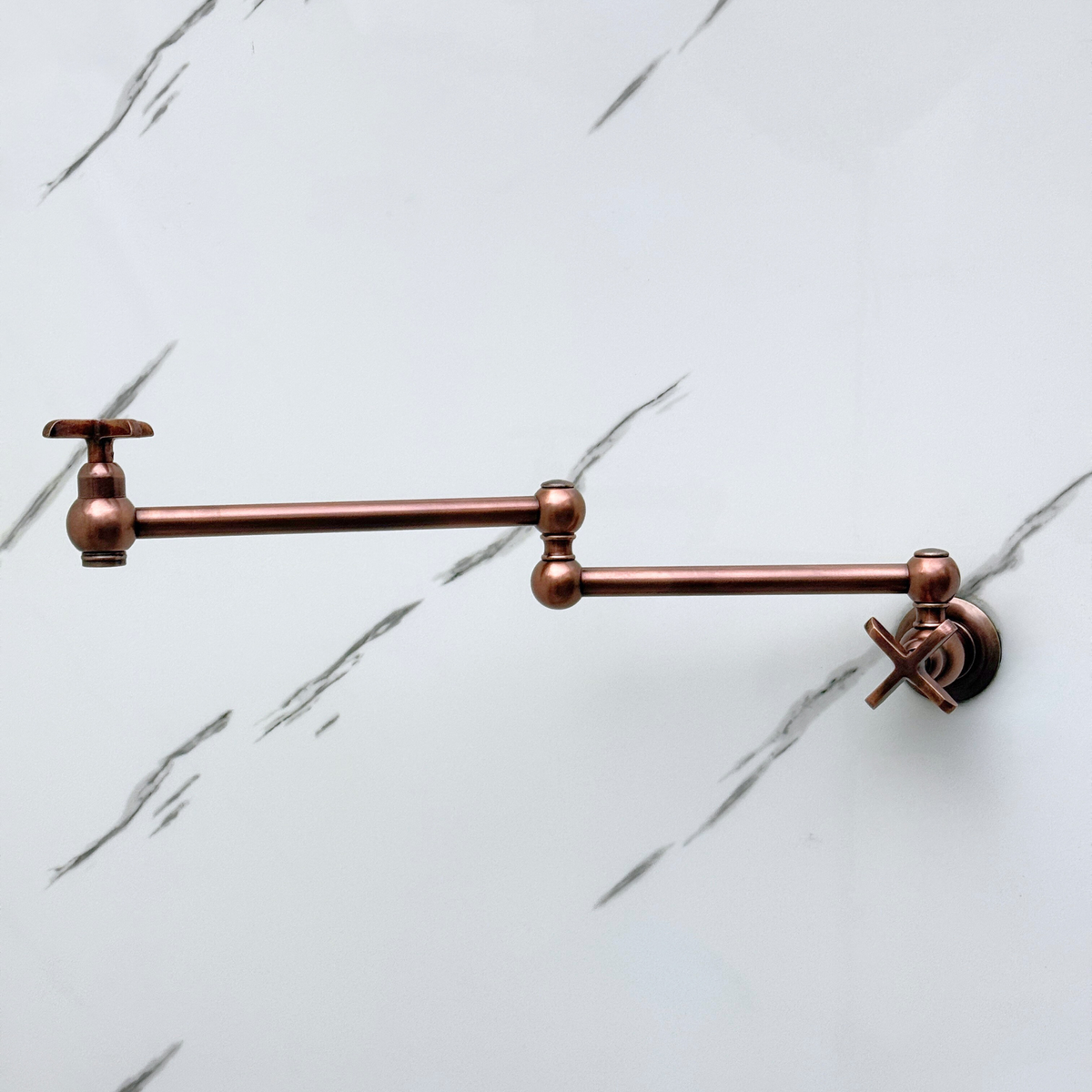 Antique Copper Wall-Mount Pot Filler with Cross Handles