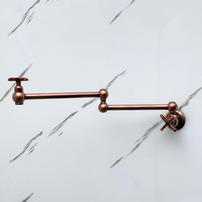 Antique Copper Wall-Mount Pot Filler with Cross Handles