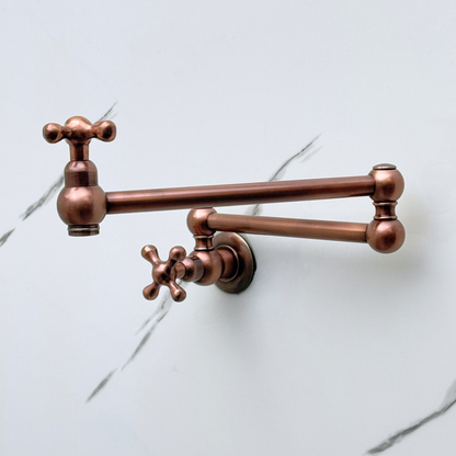 Antique Copper Wall-Mount Pot Filler with Cross Handles