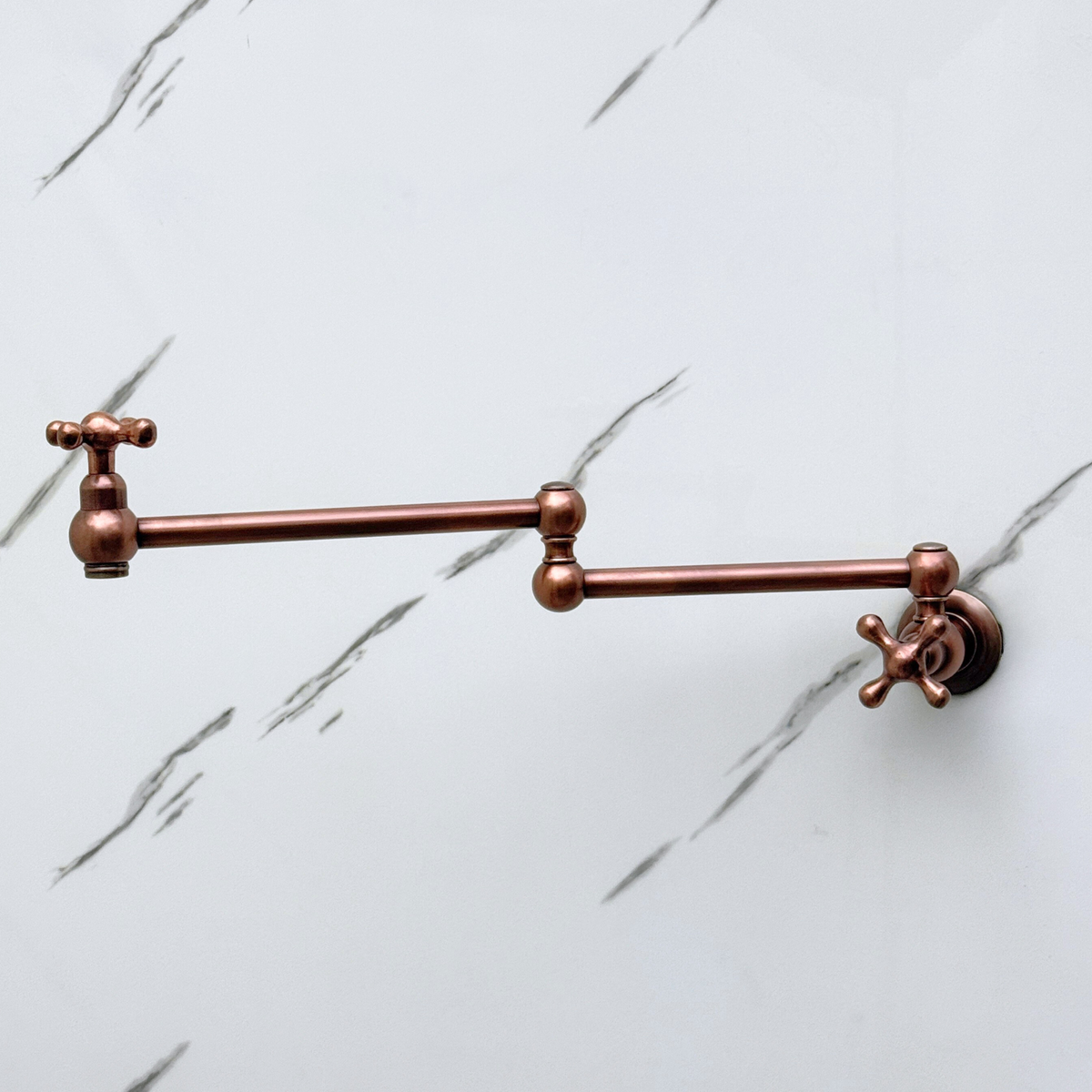 Antique Copper Wall-Mount Pot Filler with Cross Handles