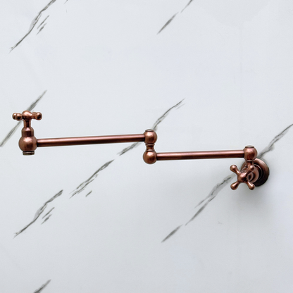 Antique Copper Wall-Mount Pot Filler with Cross Handles