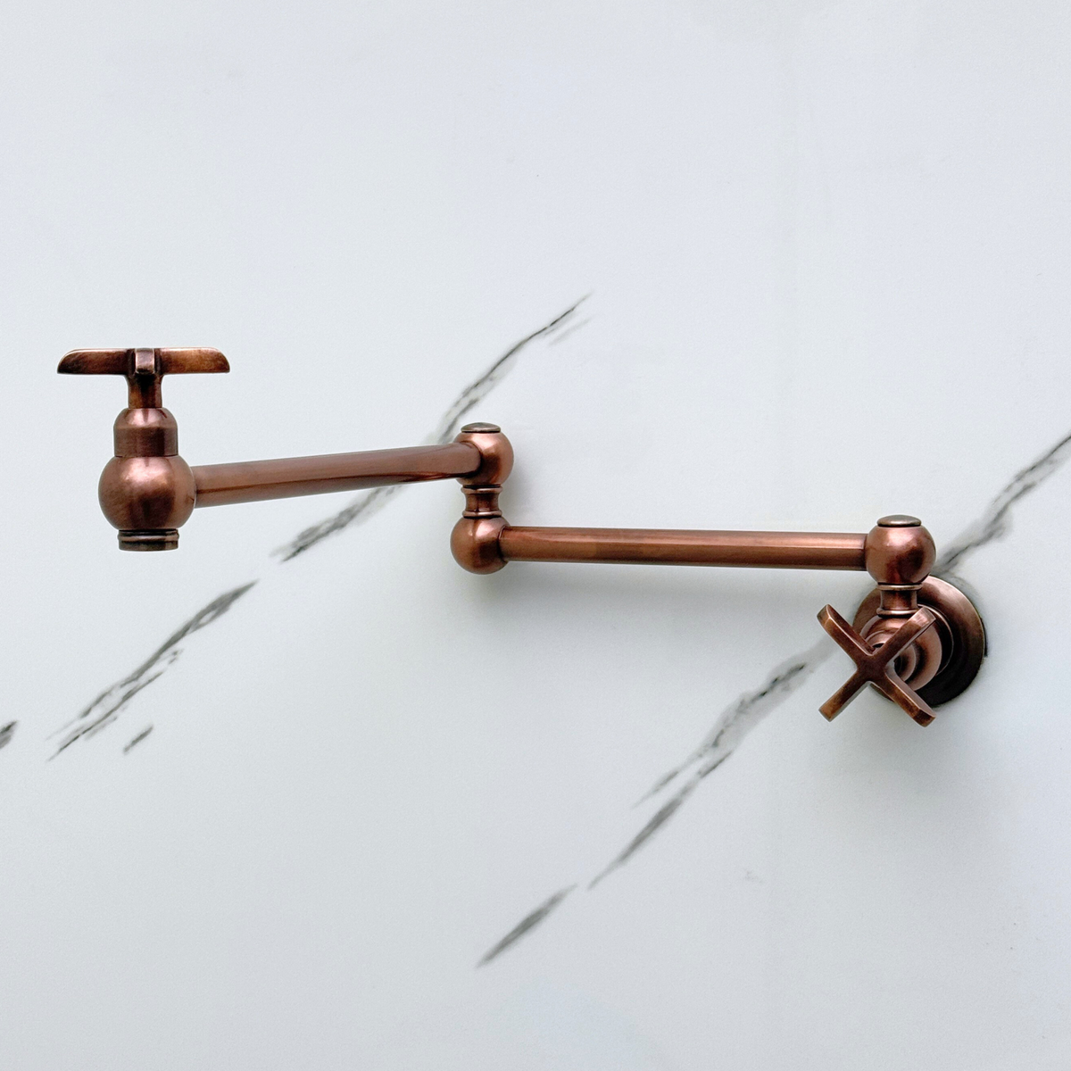 Antique Copper Wall-Mount Pot Filler with Cross Handles
