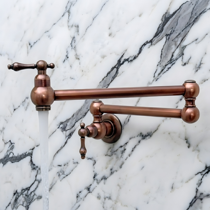 Antique Copper Wall-Mount Pot Filler with Lever Handles