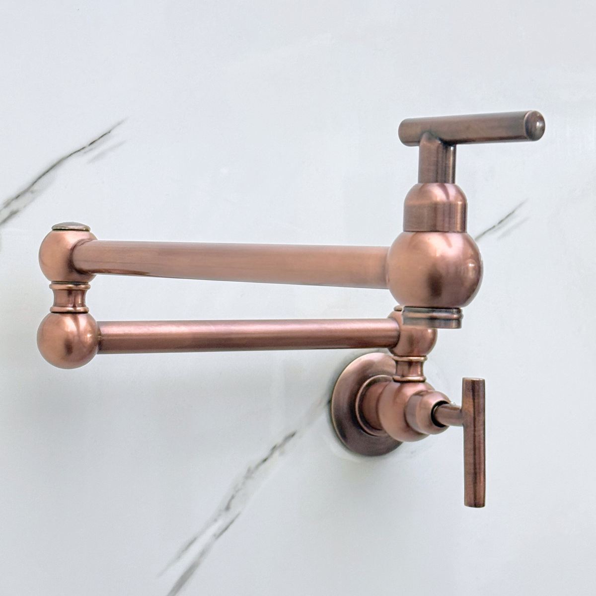 Antique Copper Wall-Mount Pot Filler with Lever Handles