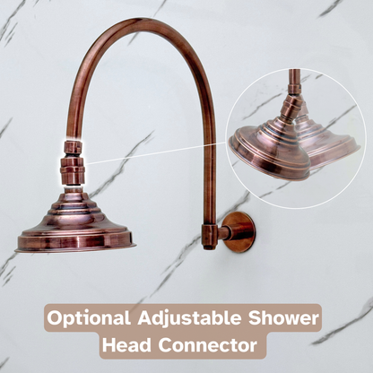 Antique Copper Rain Shower Head with Arcuate Arm, Adjustable Copper Shower Head