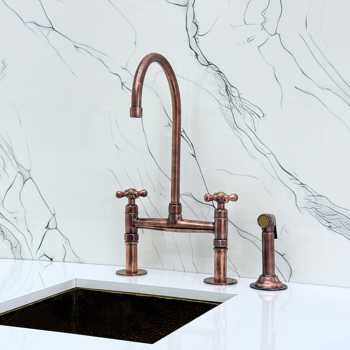 Antique Copper Bridge Faucet with Cross Handles