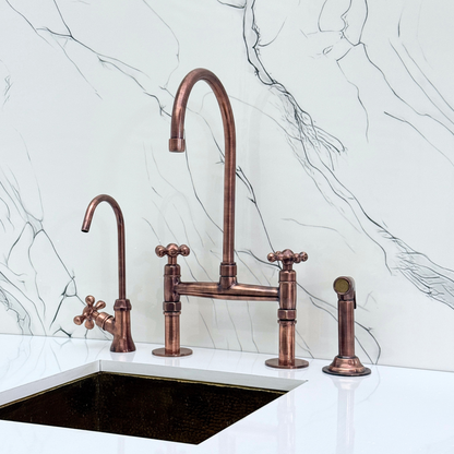 Antique Copper Bridge Faucet with Cross Handles