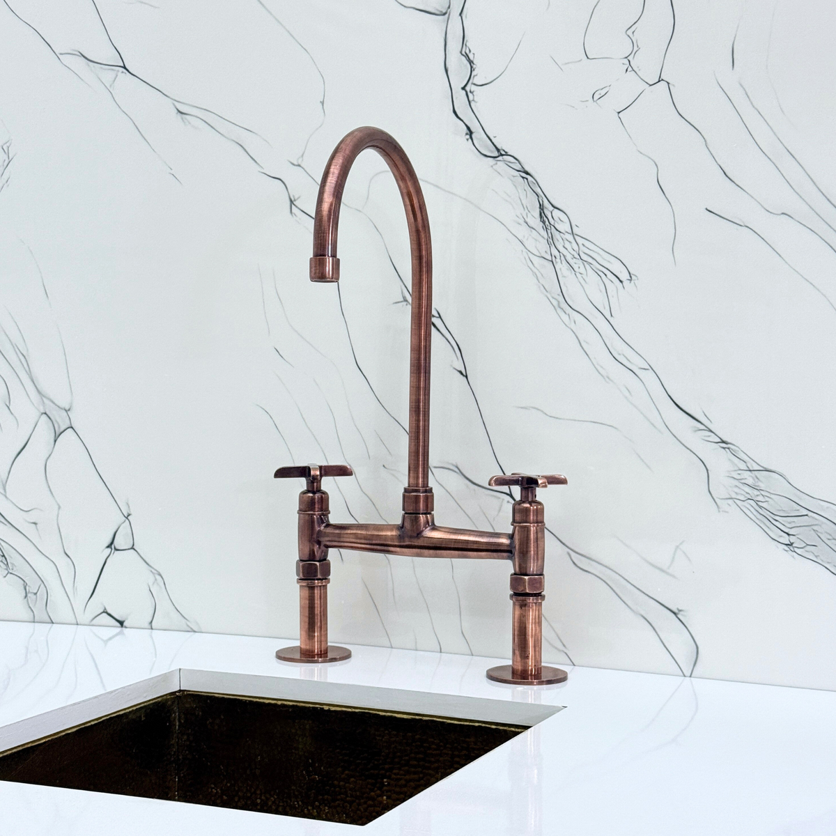 Antique Copper Bridge Faucet with Cross Handles