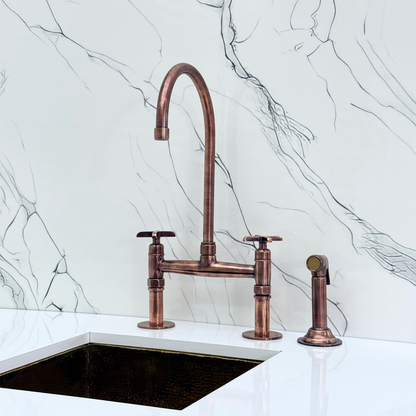 Antique Copper Bridge Faucet with Cross Handles