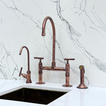 Antique Copper Bridge Faucet with Lever Handles - brasska