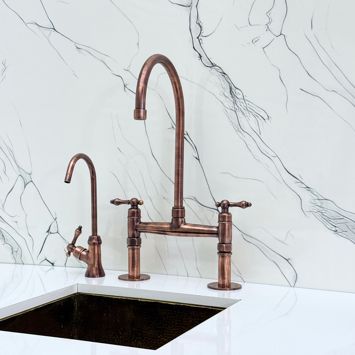 Antique Copper Bridge Faucet with Lever Handles - brasska