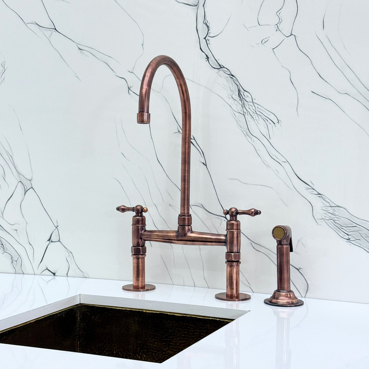 Antique Copper Bridge Faucet with Lever Handles - brasska