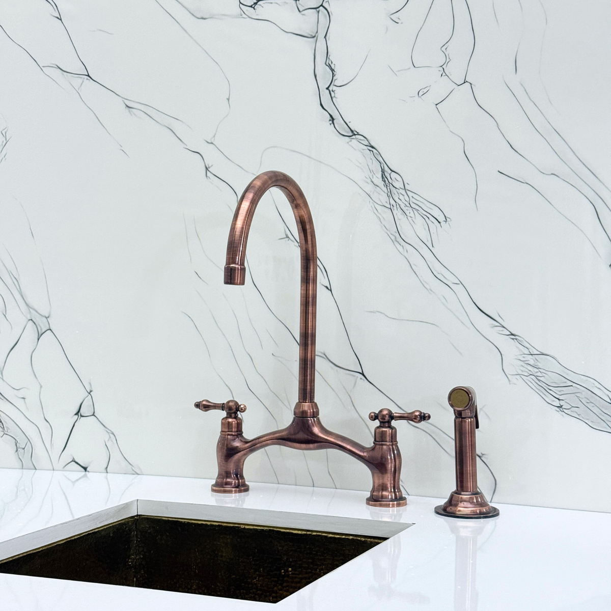 Antique Copper Bridge Faucet with Lever Handles