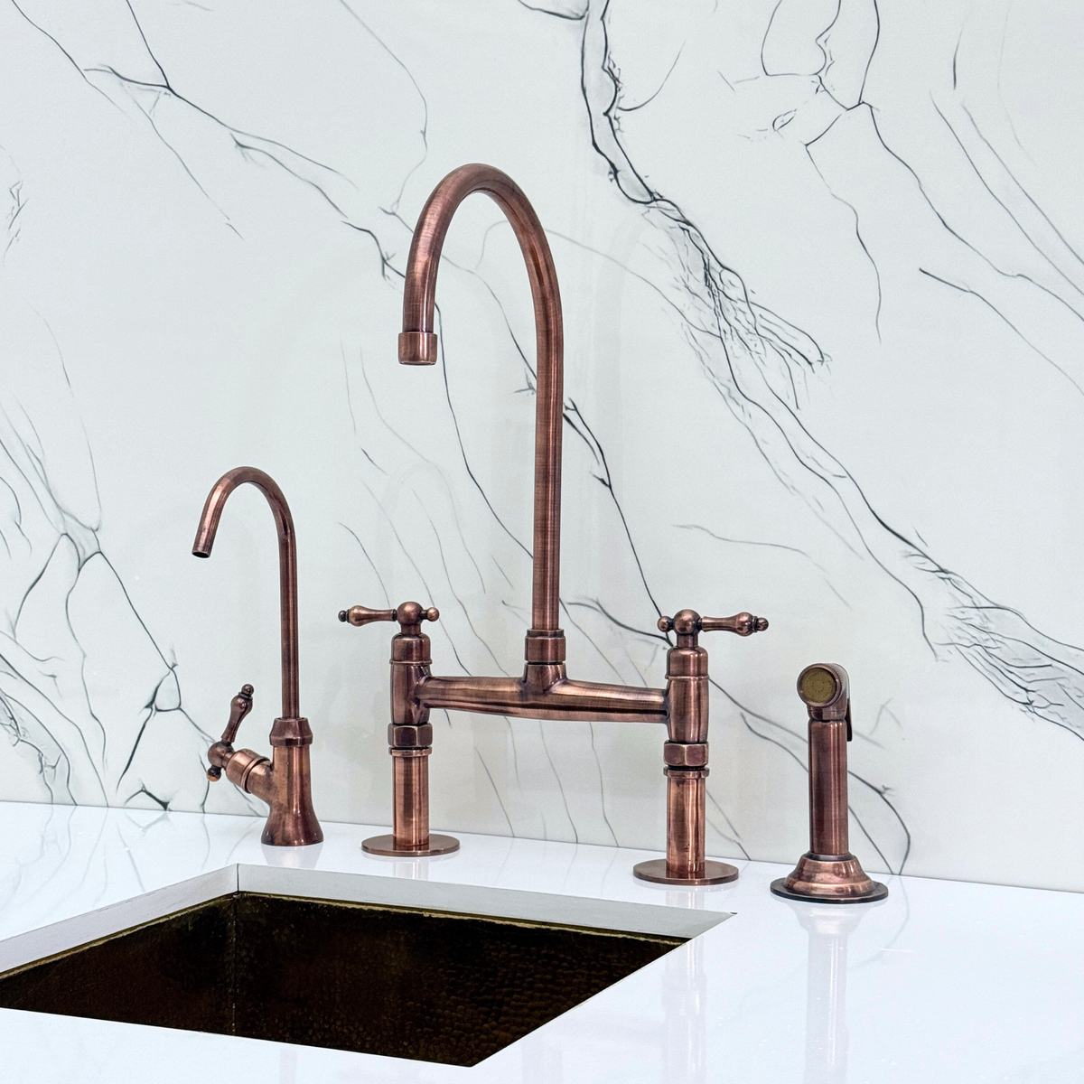 Antique Copper Bridge Faucet with Lever Handles - brasska