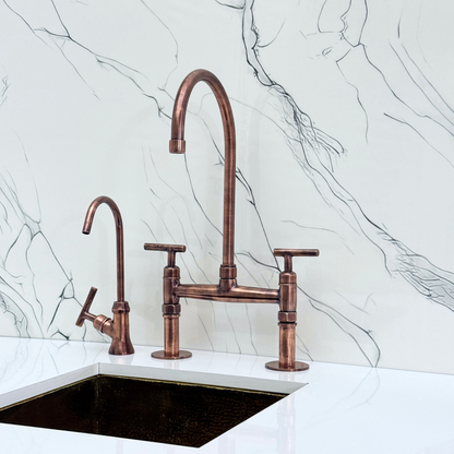 Antique Copper Bridge Faucet with Lever Handles - brasska