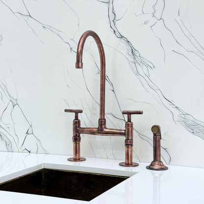 Antique Copper Bridge Faucet with Lever Handles - brasska