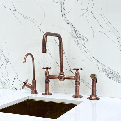 Antique Copper Bridge Faucet with Cross Handles - Grosvenor