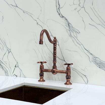 Antique Copper Bridge Faucet with Cross Handles