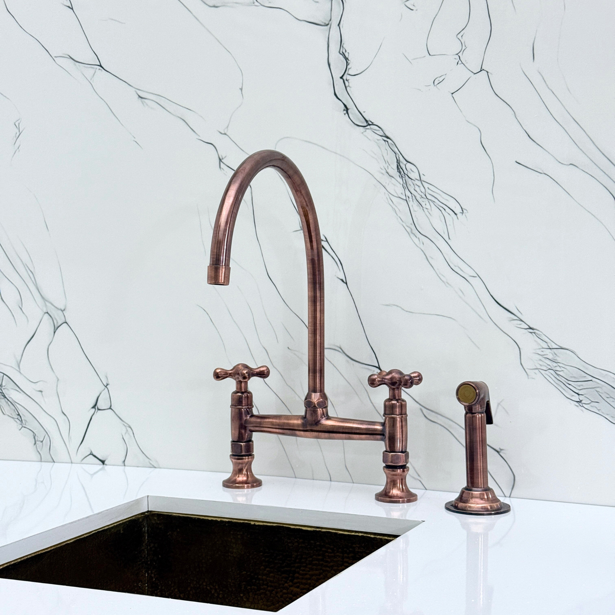Antique Copper Bridge Faucet with Cross Handles