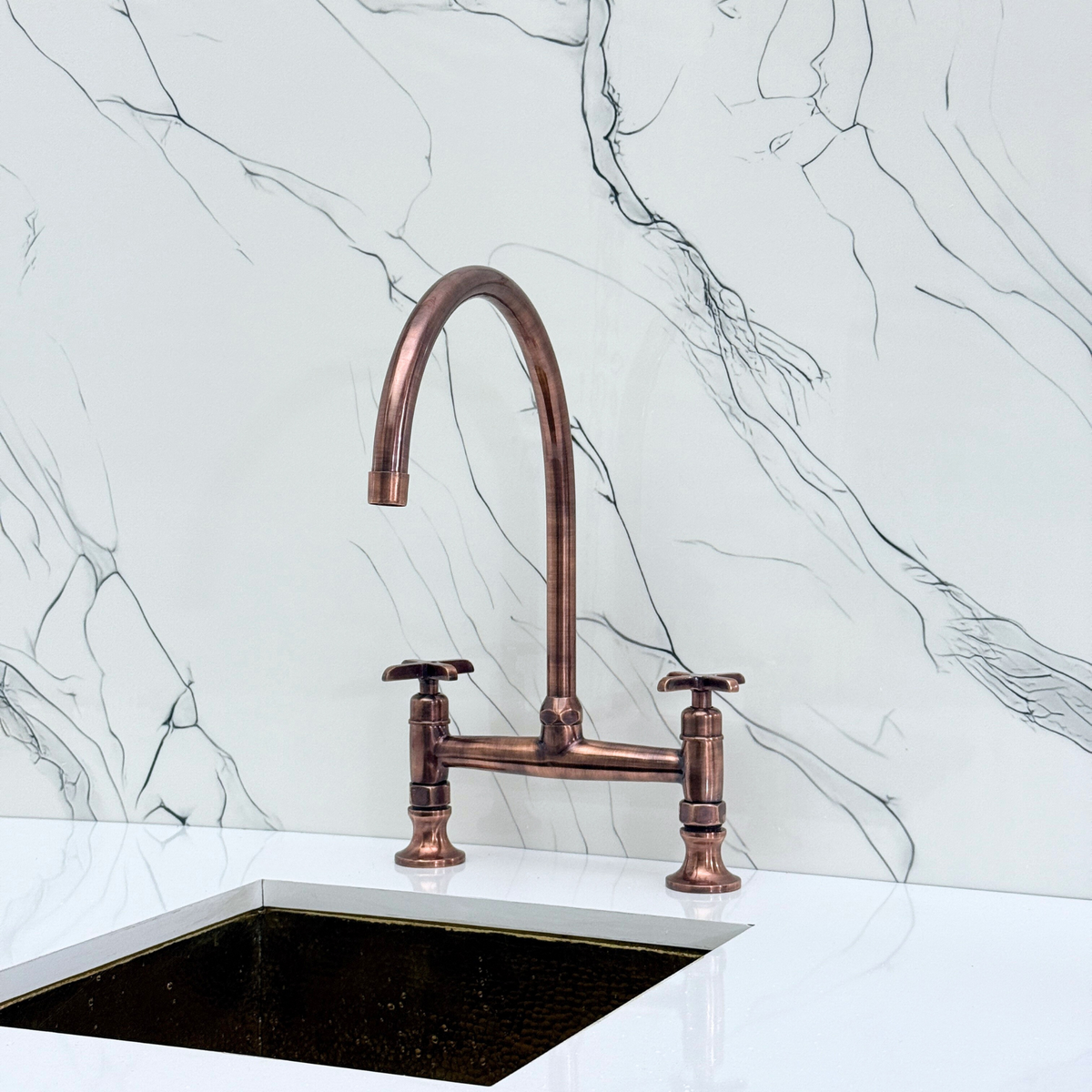 Antique Copper Bridge Faucet with Cross Handles
