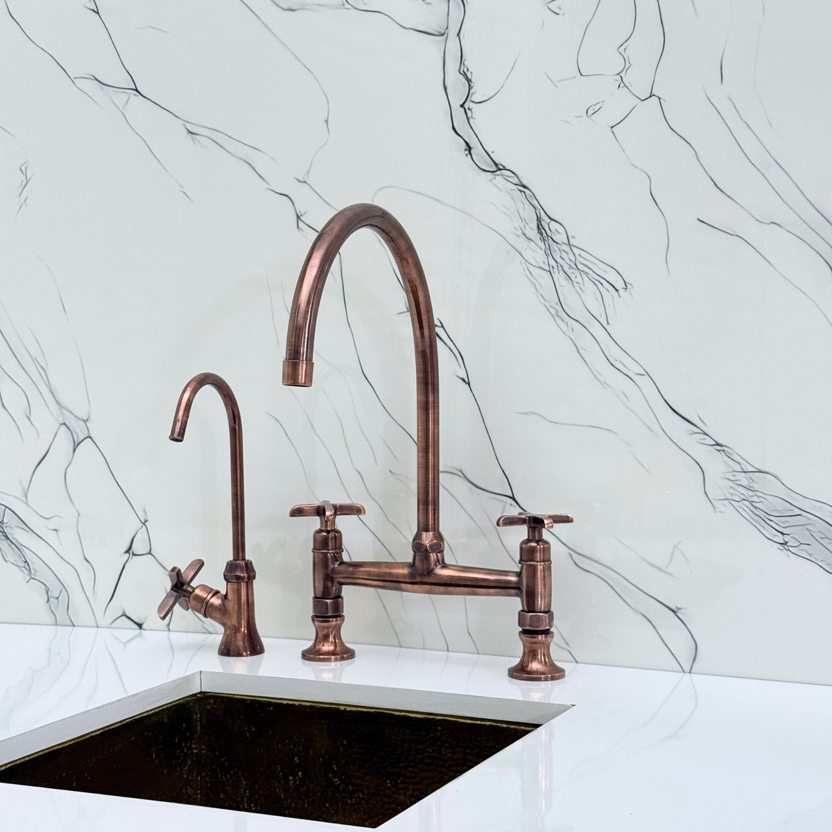 Antique Copper Bridge Faucet with Cross Handles