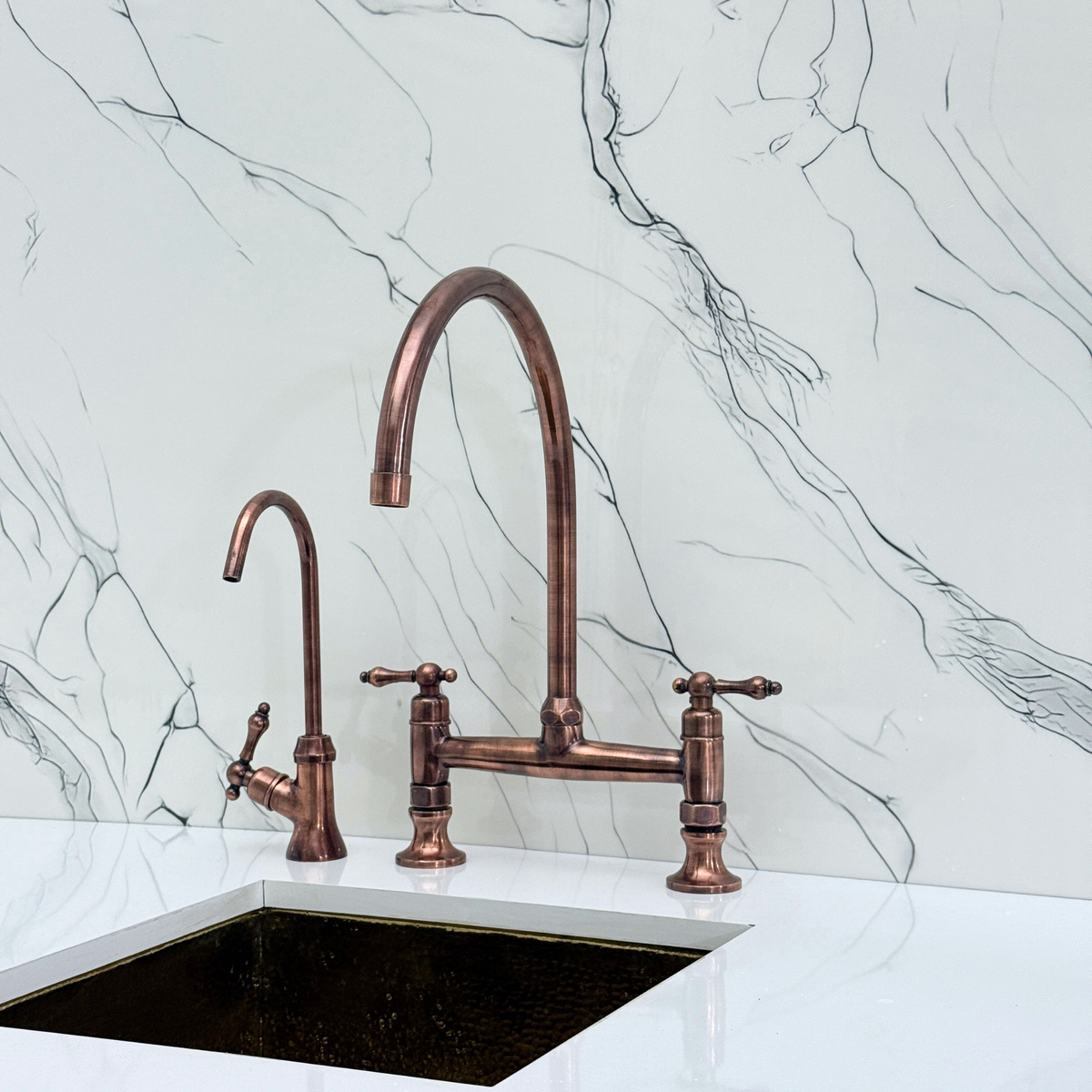 Antique Copper Bridge Faucet with Lever Handles
