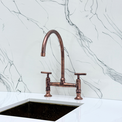 Antique Copper Bridge Faucet with Lever Handles