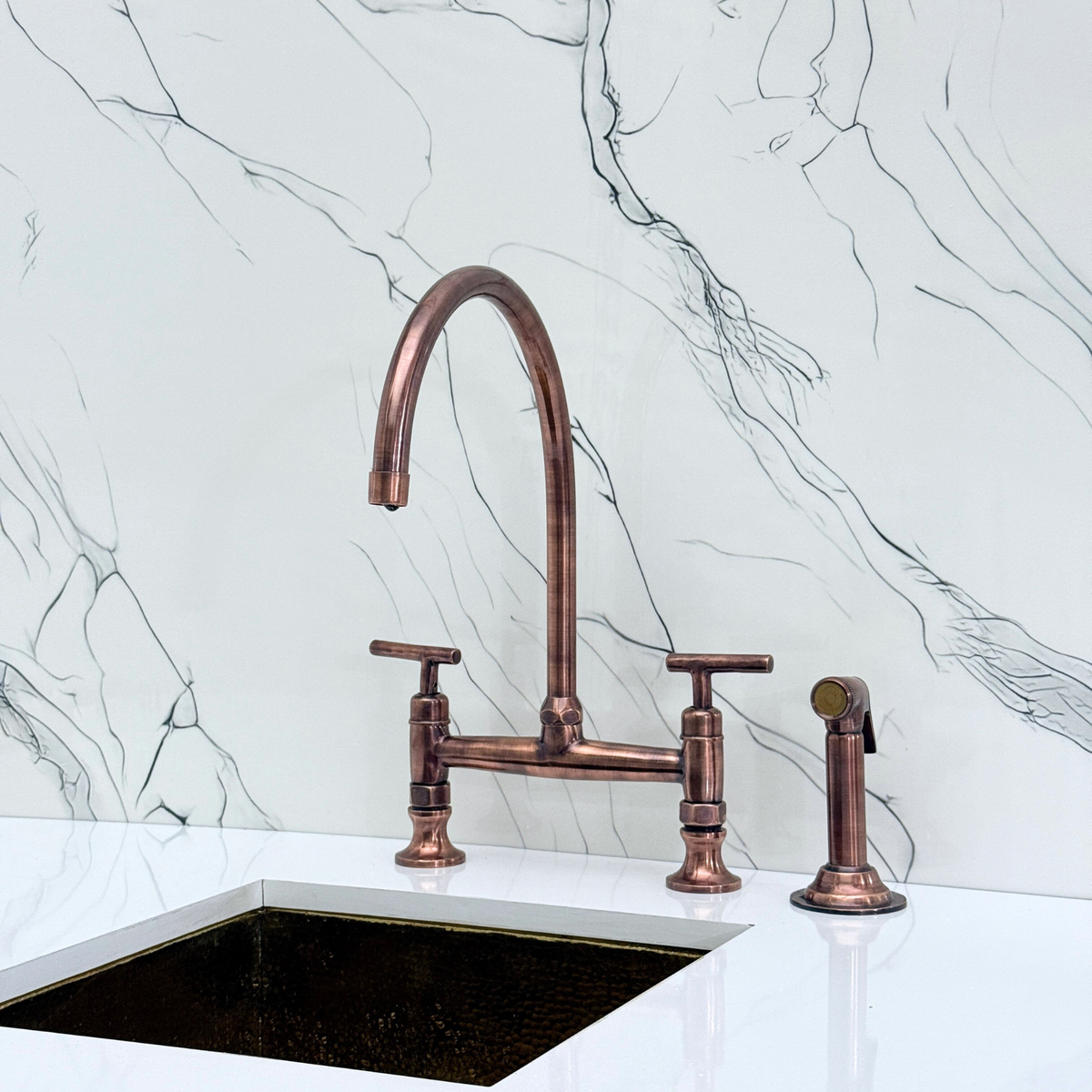 Antique Copper Bridge Faucet with Lever Handles