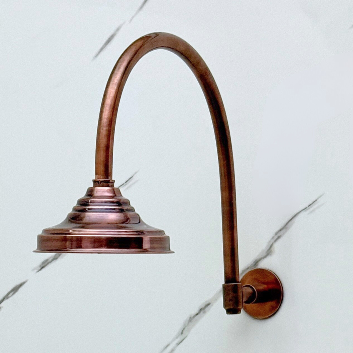 Antique Copper Rain Shower Head with Arcuate Arm, Adjustable Copper Shower Head