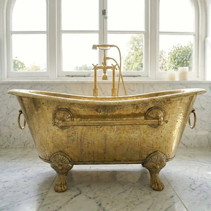 Vintage Solid Brass Clawfoot Bathtub – Handcrafted Antique Tub