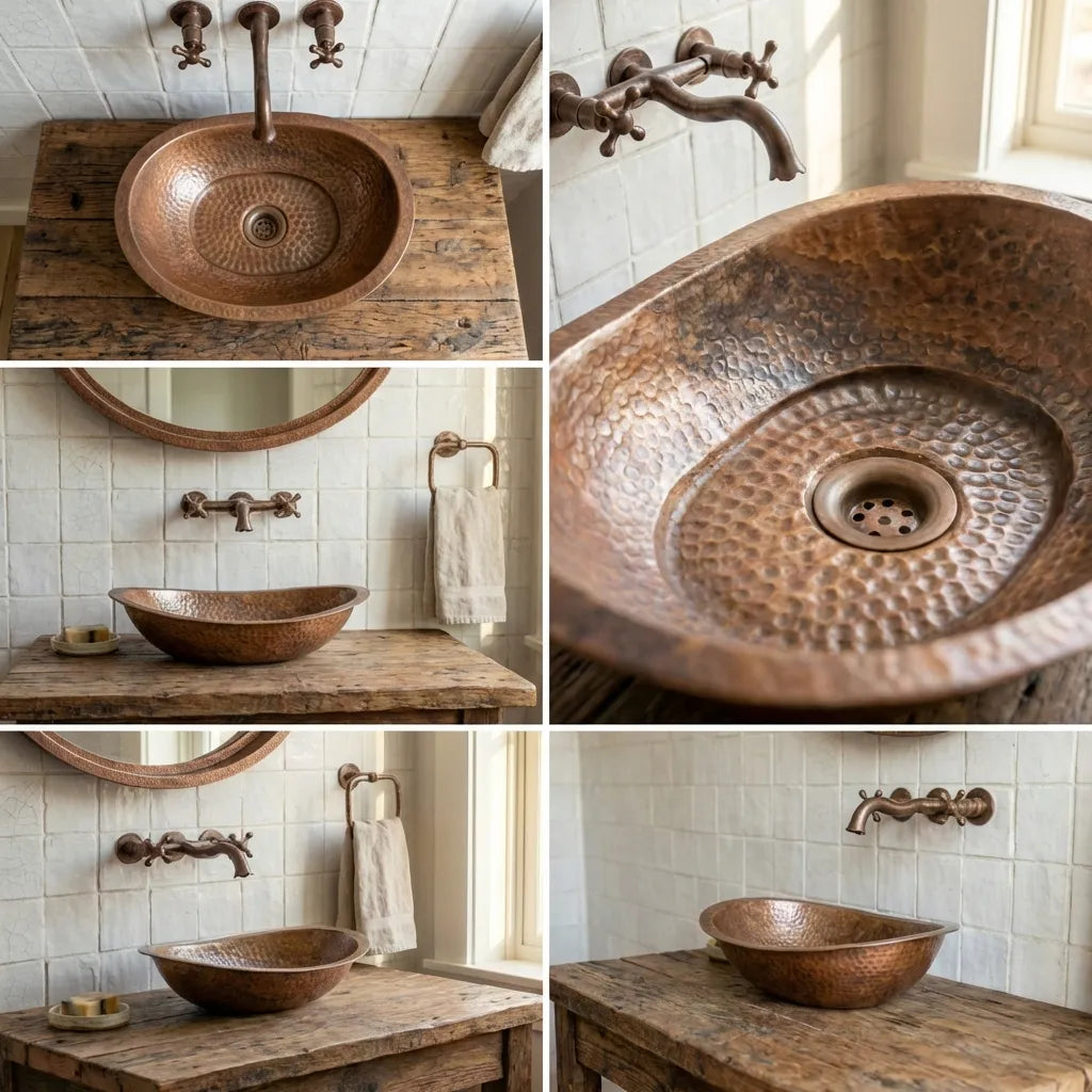 Hand-Hammered Copper Vessel Sink – Rustic Bathroom Washbasin