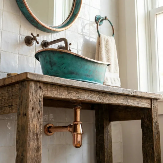 Oxidized Copper Tub Sink – Handmade Green Patina Bathroom Vessel