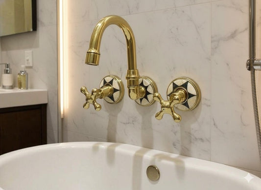 Luxury Wall-Mount Brass Faucet with Inlay Handles
