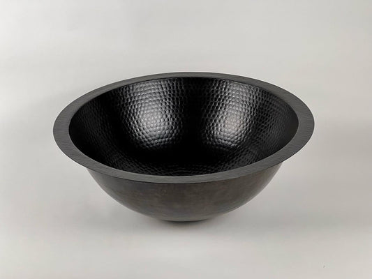 Black Hammered Copper Drop-In Sink – Round Bathroom Vanity Basin