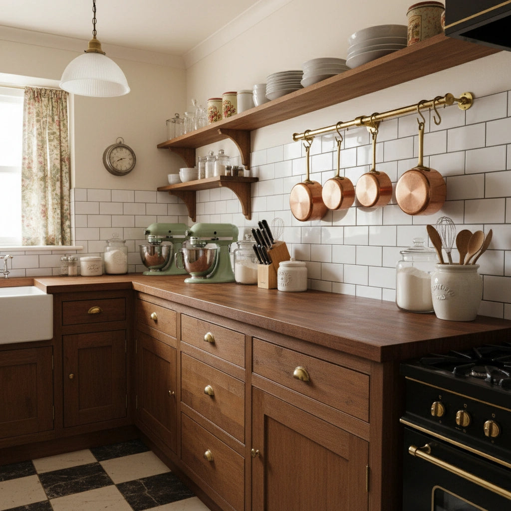 Solid Brass Wall Mounted Kitchen Rail – Hanging Rod with Hooks