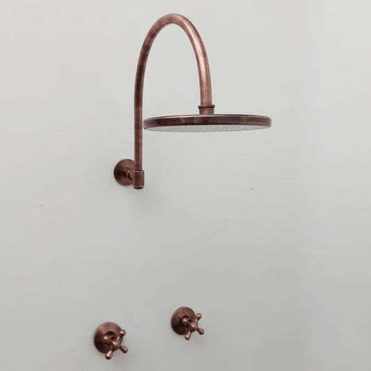 Wall Mounted Copper Shower System with Vintage Cross Handles – Handmade Brass Fixture
