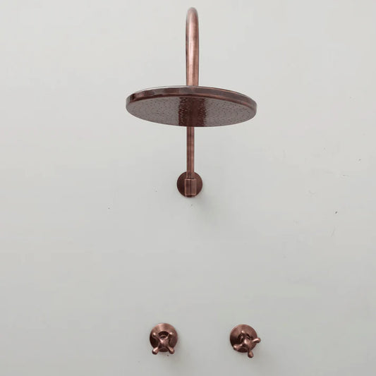 Wall Mounted Copper Shower System with Vintage Cross Handles – Handmade Brass Fixture
