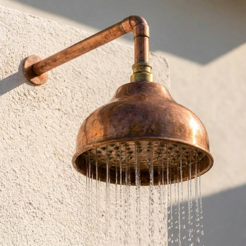Handmade Solid Copper Rain Shower Head – Unlacquered Round Design