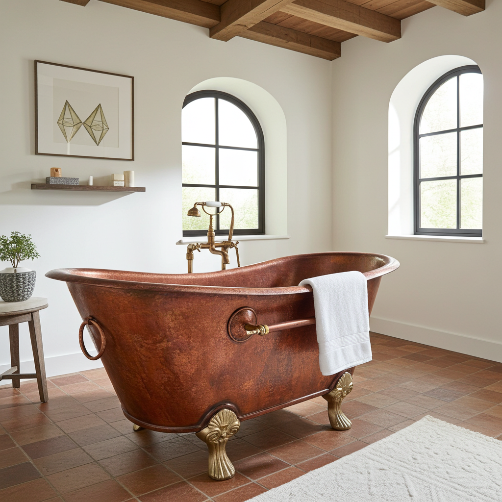 Clawfoot Copper Bathtub, Copper Soaking Tub With Patina Finish