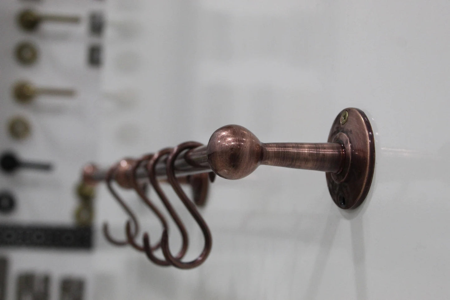 Copper Wall-Mounted Hanging Rail with S-Hooks – Vintage Kitchen Organizer