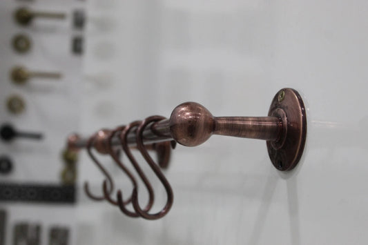Copper Wall-Mounted Hanging Rail with S-Hooks – Vintage Kitchen Organizer