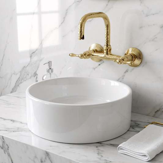 Hammered Unlacquered Brass Wall Mount Faucet