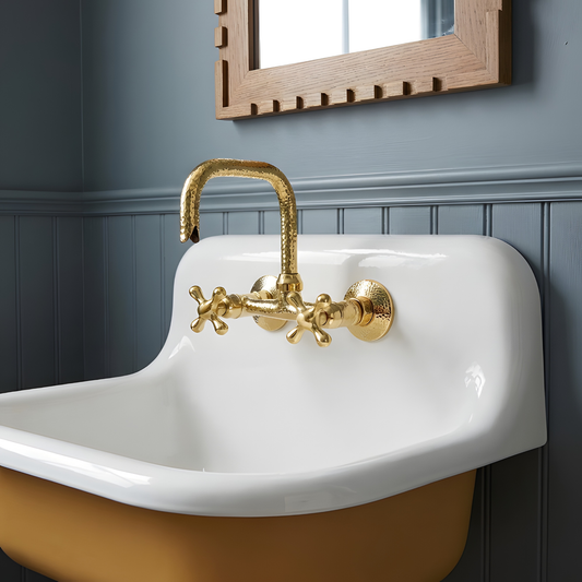Hammered Unlacquered Brass Wall Mount Faucet