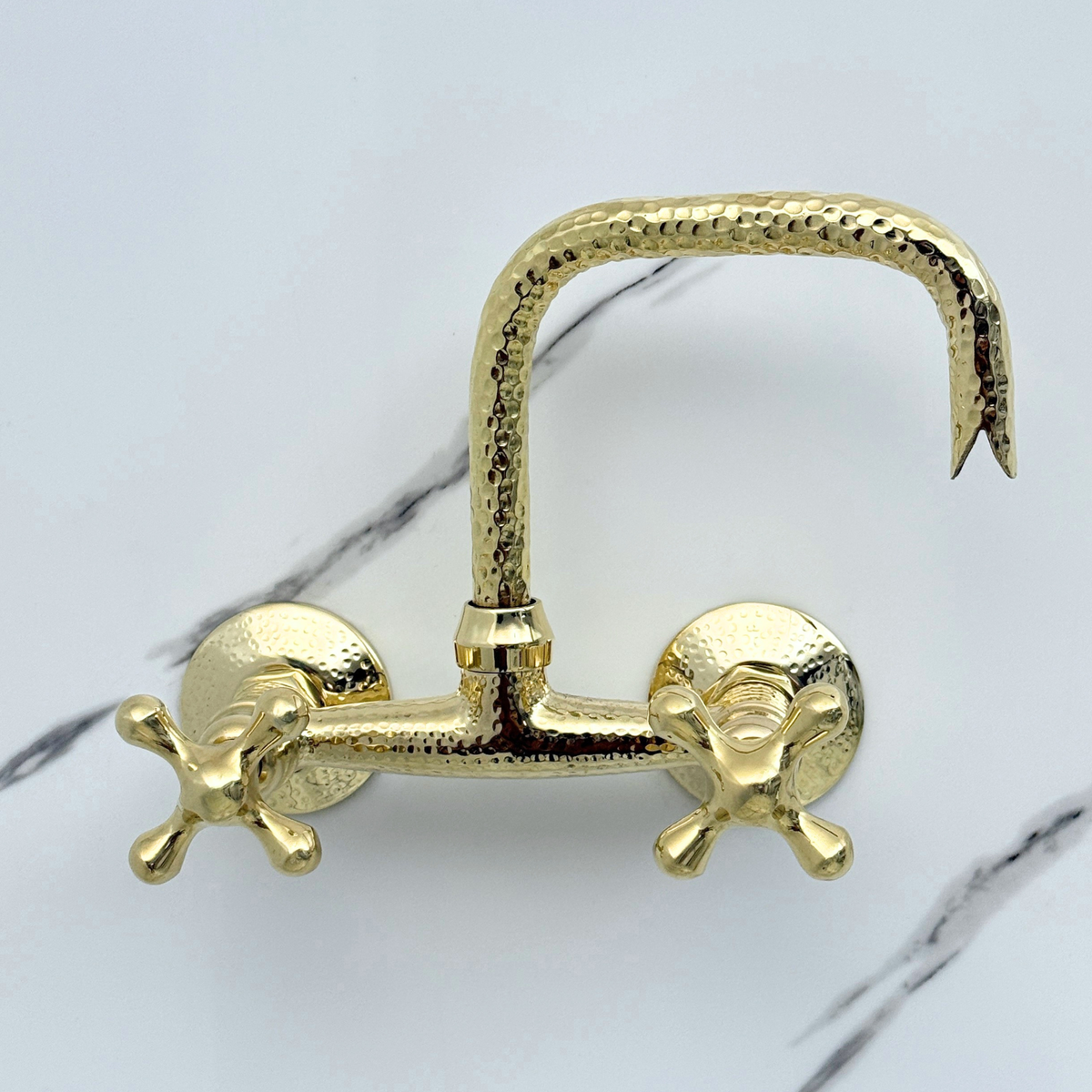 Hammered Unlacquered Brass Wall Mount Faucet