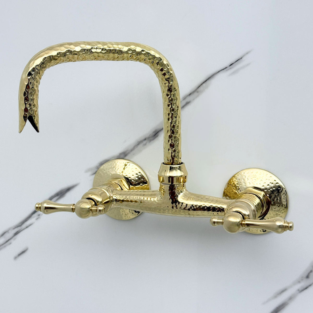 Hammered Unlacquered Brass Wall Mount Faucet