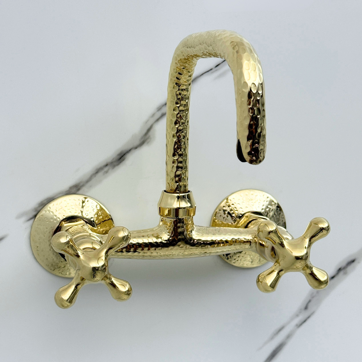 Hammered Unlacquered Brass Wall Mount Faucet