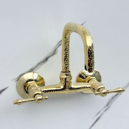 Hammered Unlacquered Brass Wall Mount Faucet